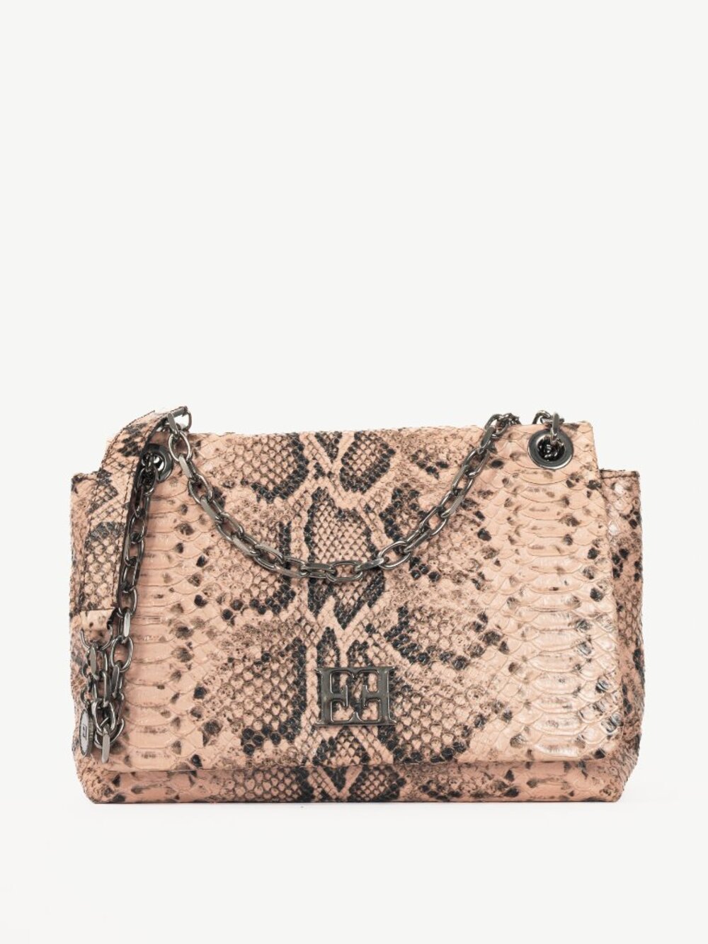 Escada PF15 Pink Snake-Embossed Flap Shoulder Bag